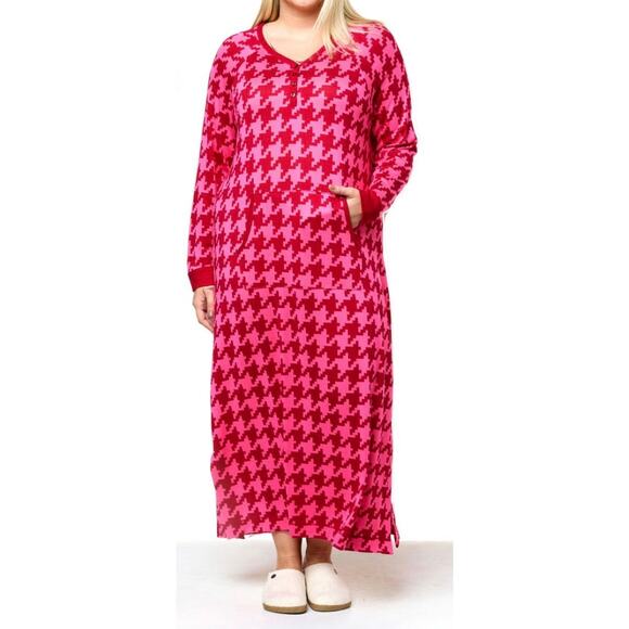 Comfort Code by CuddlDuds Brushed Ultra Knit Henley Lounger Dress Red Pink Sz 1X - Picture 4 of 10